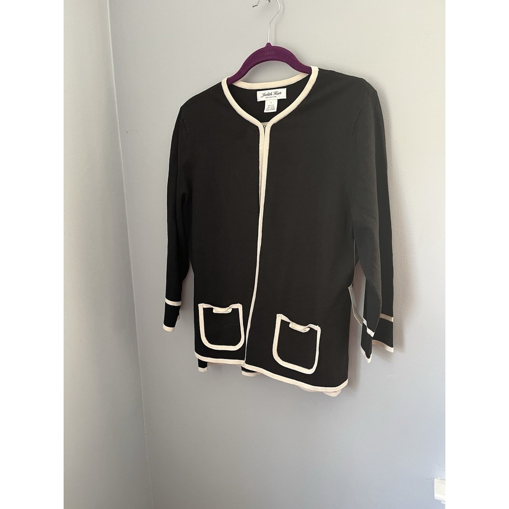 Judith Hart Collection Vintage Cardigan and Top Set Women's Size L/Xl Black Whit